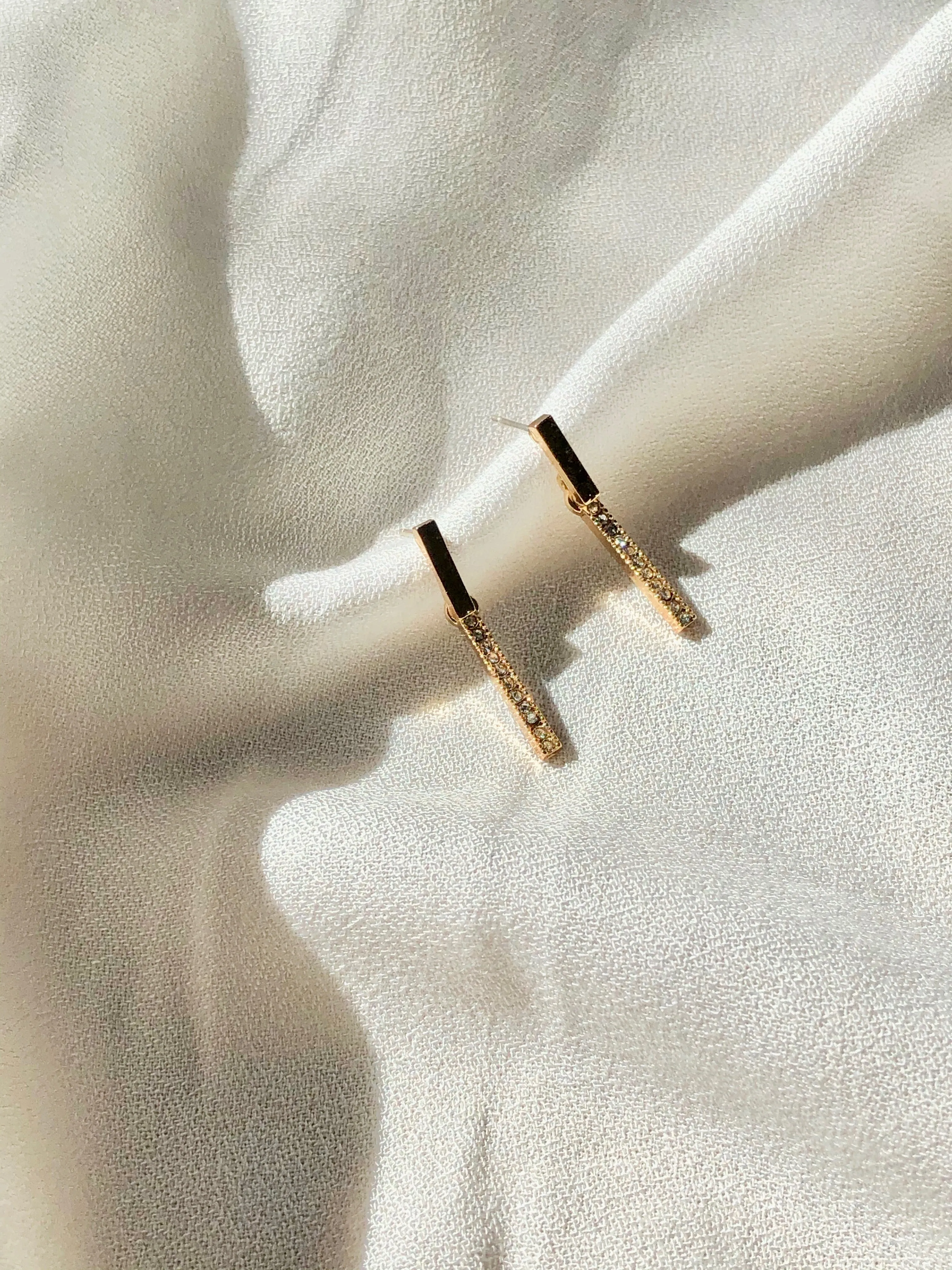 Dainty Crystal Bar Drop Earrings in Gold