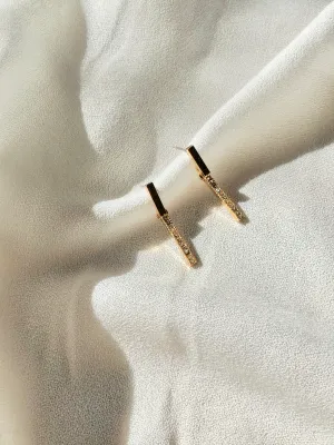 Dainty Crystal Bar Drop Earrings in Gold