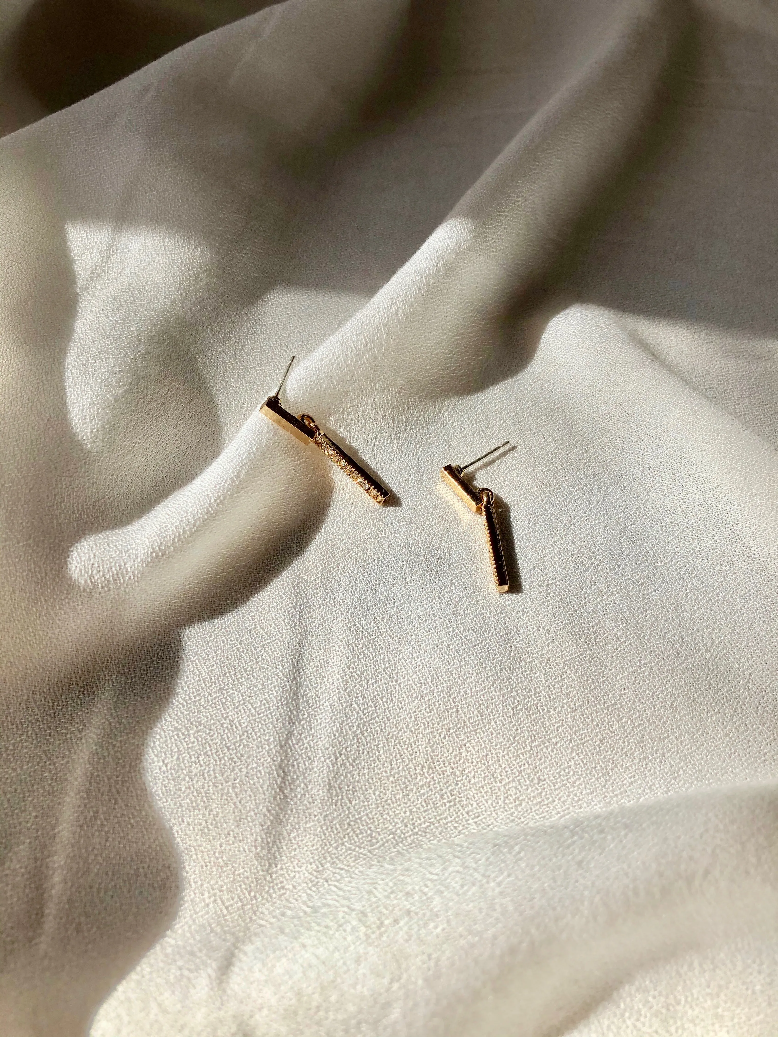Dainty Crystal Bar Drop Earrings in Gold