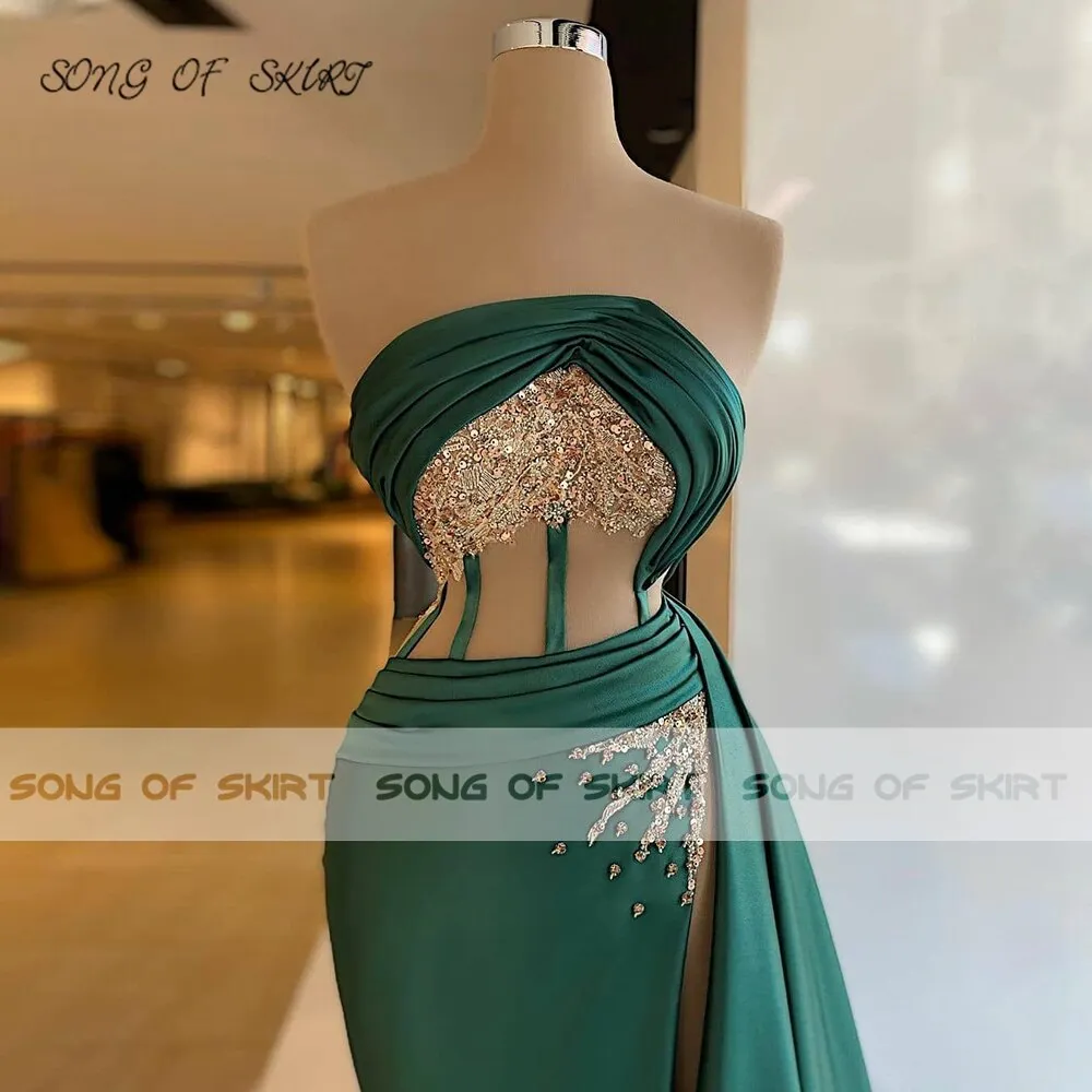 Dark Green High Split Tube Top Dress
