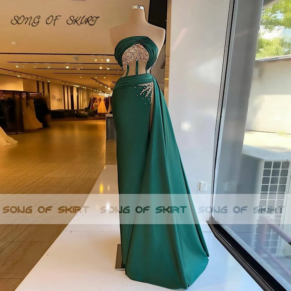 Dark Green High Split Tube Top Dress