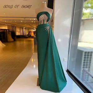 Dark Green High Split Tube Top Dress