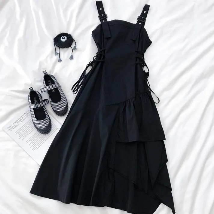 Dark Suspender Strap Long Dress SD01405