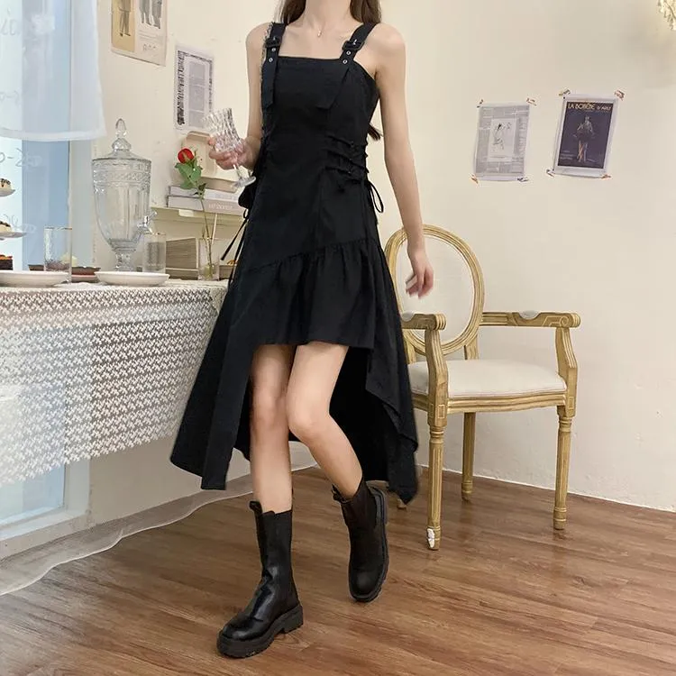 Dark Suspender Strap Long Dress SD01405