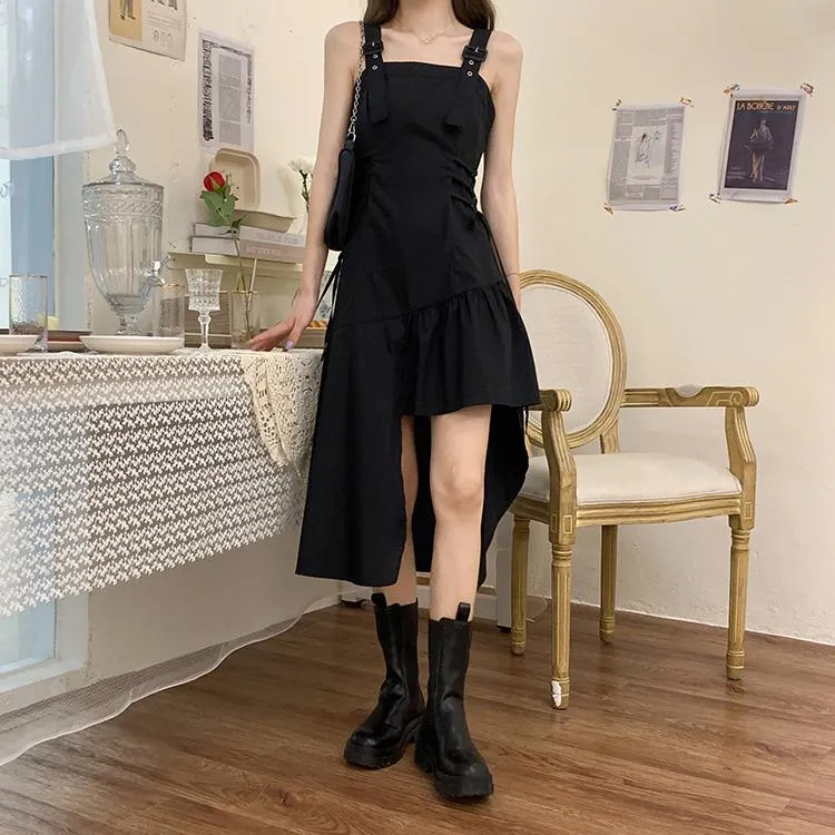 Dark Suspender Strap Long Dress SD01405
