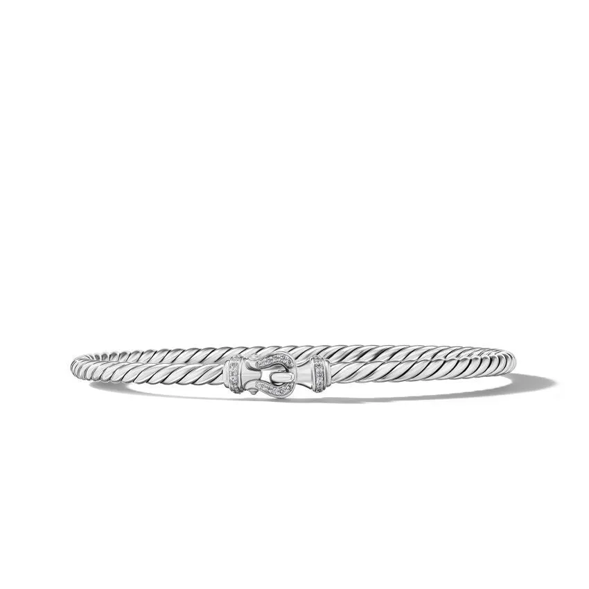 David Yurman Buckle Classic Cable Bracelet in Sterling Silver with Diamonds, 3mm