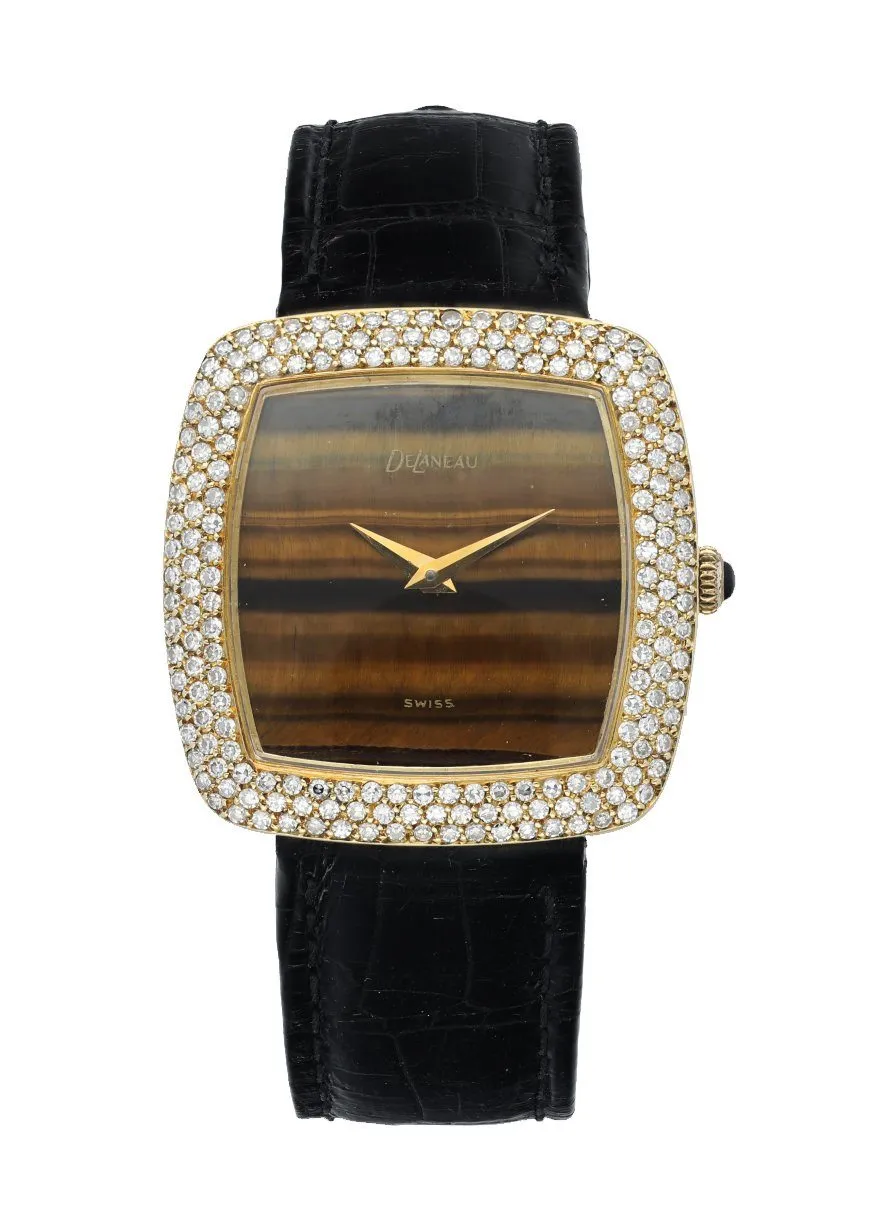Delaneau Vintage Tiger-eye Diamond Yellow Gold Ladies Watch
