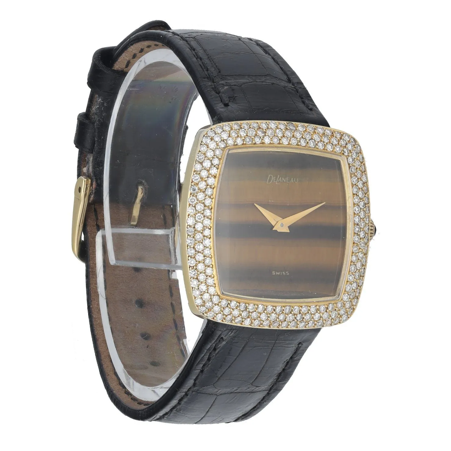 Delaneau Vintage Tiger-eye Diamond Yellow Gold Ladies Watch