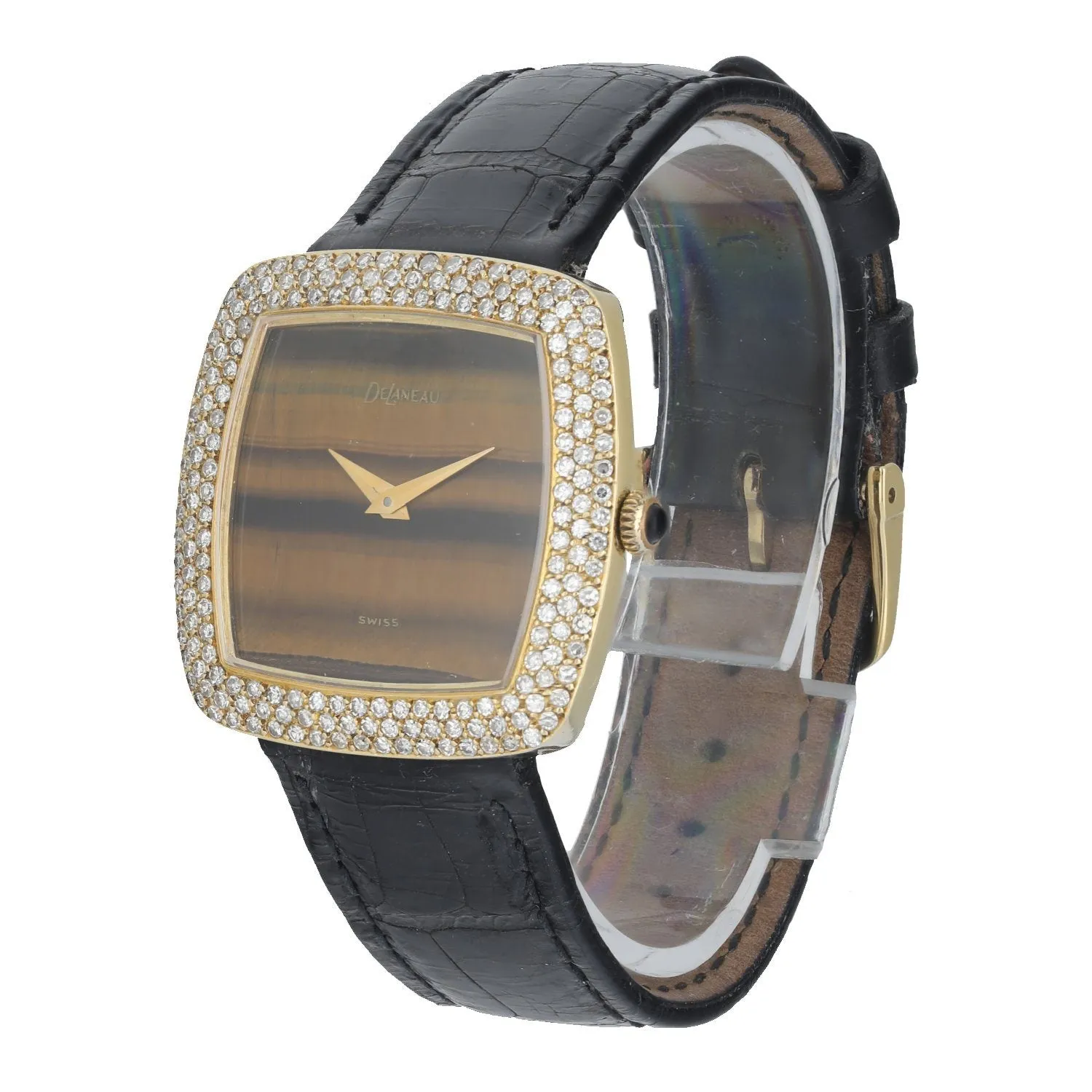 Delaneau Vintage Tiger-eye Diamond Yellow Gold Ladies Watch