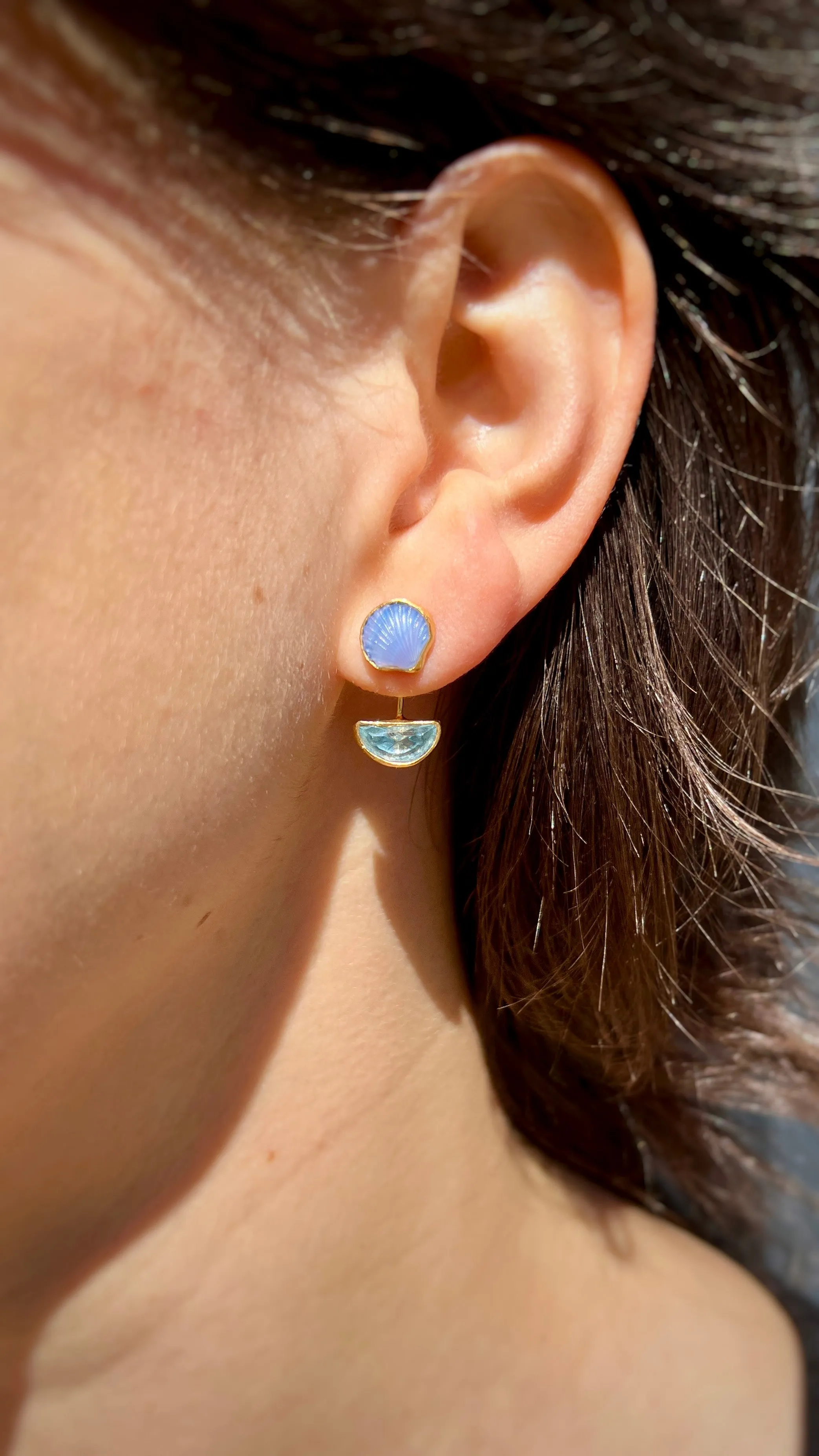 Detachable Drop Earrings, White and Blue