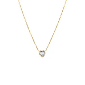 Diamond Pave Colored Stone Heart Necklace 14K