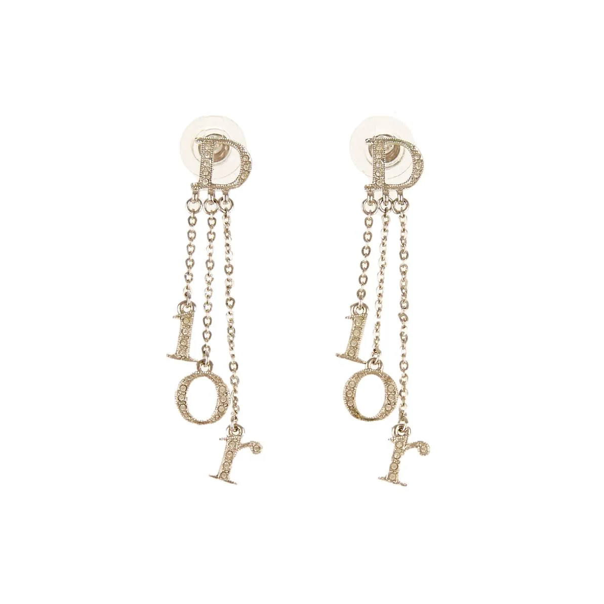 Dior Silver Logo Rhinestone Earrings