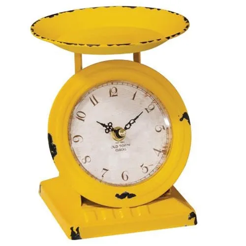 Distressed short yellow old town scale clock