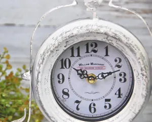 Distressed vintage white clock with bird accent