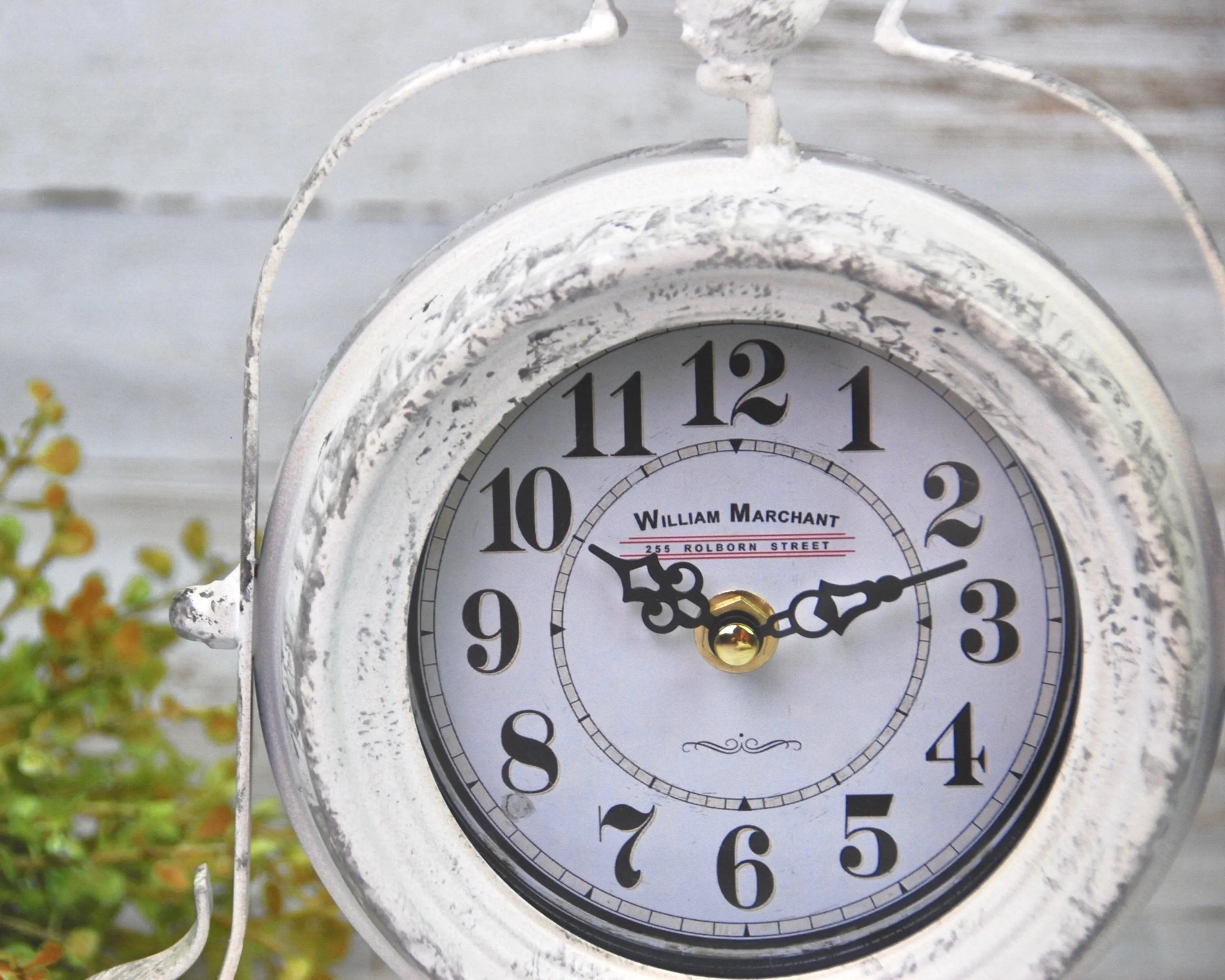 Distressed vintage white clock with bird accent