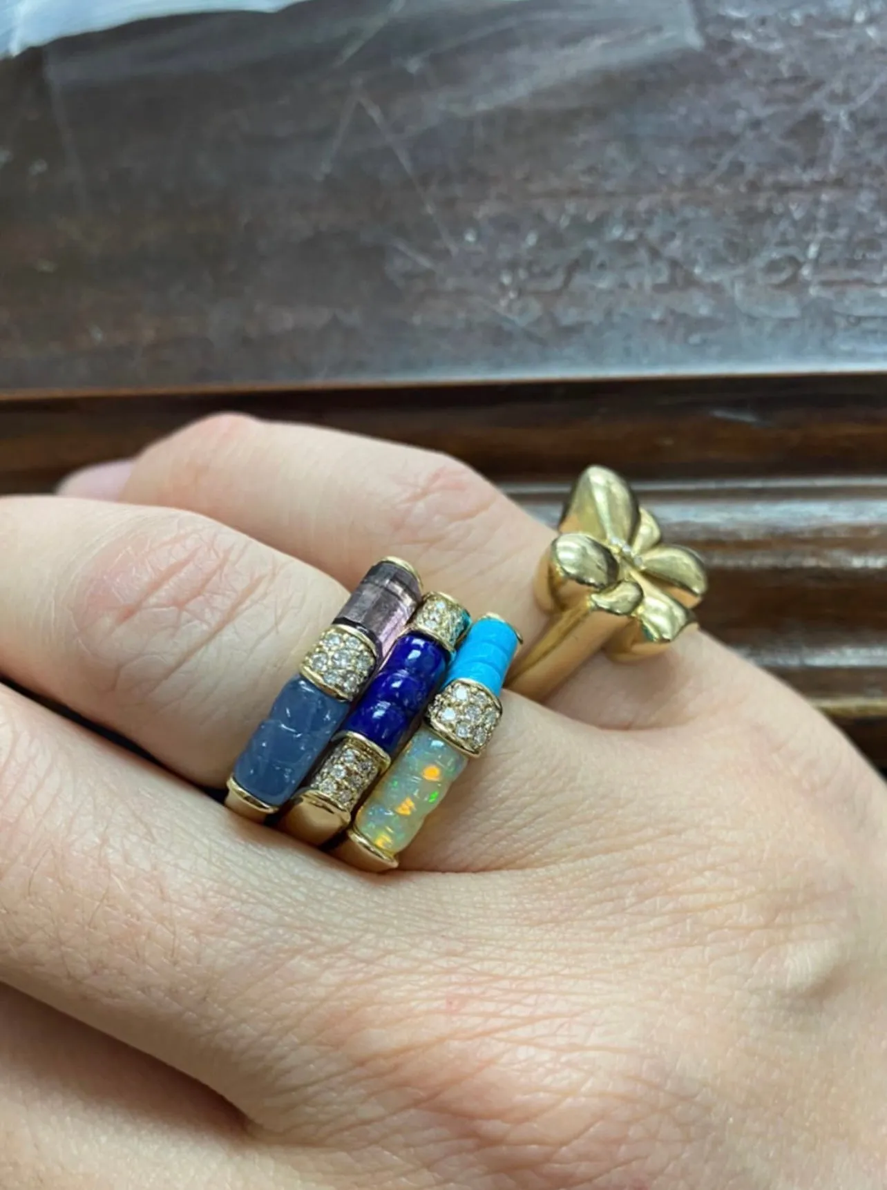 DNA Single Ring - Lapis and Diamonds