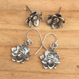 E37 Flor de Vida Skull Flower Earrings