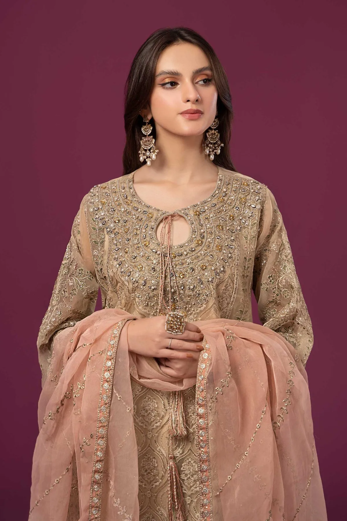 Embroidered Beige Maria B luxury Formal Pakistani Salwar Suit