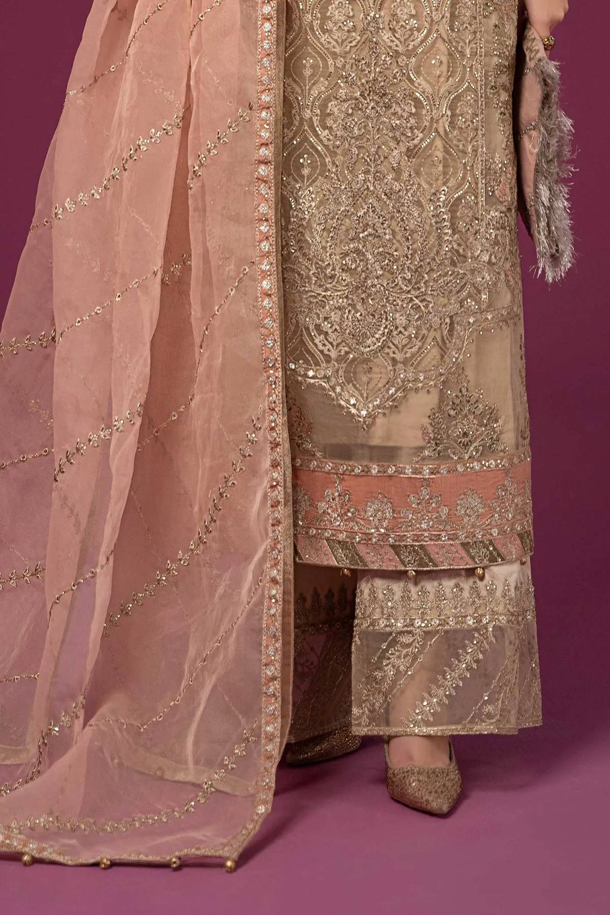 Embroidered Beige Maria B luxury Formal Pakistani Salwar Suit