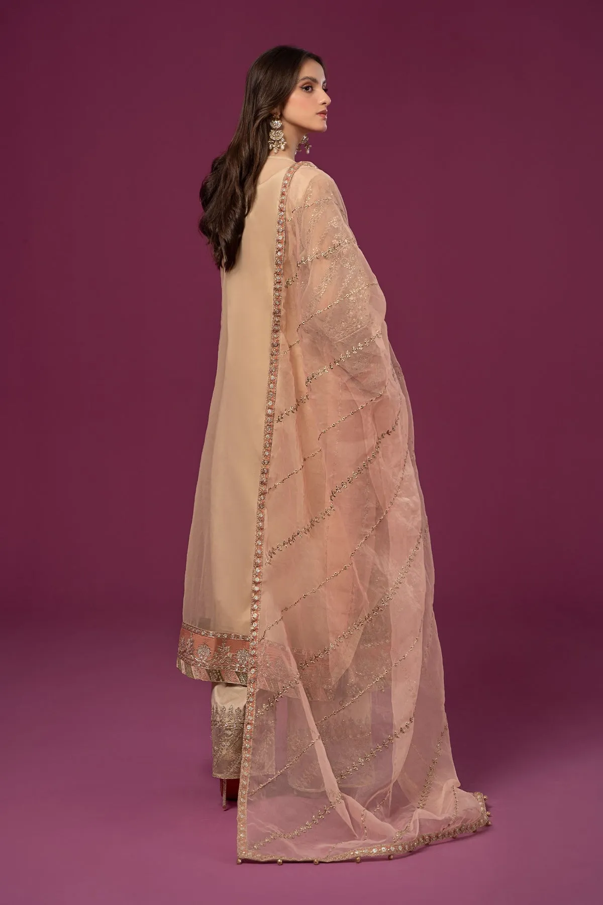 Embroidered Beige Maria B luxury Formal Pakistani Salwar Suit