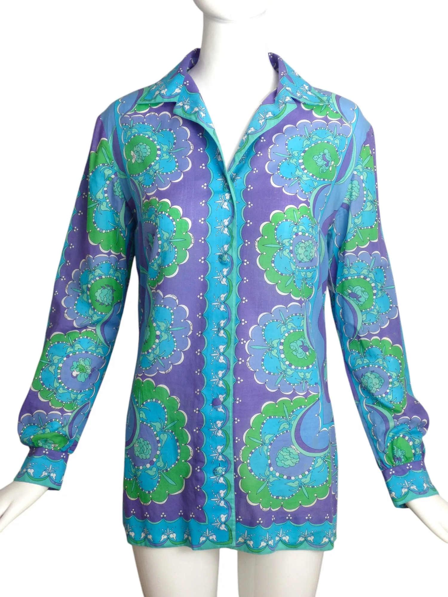 EMILIO PUCCI-1960s Printed Batiste Blouse, Size-6
