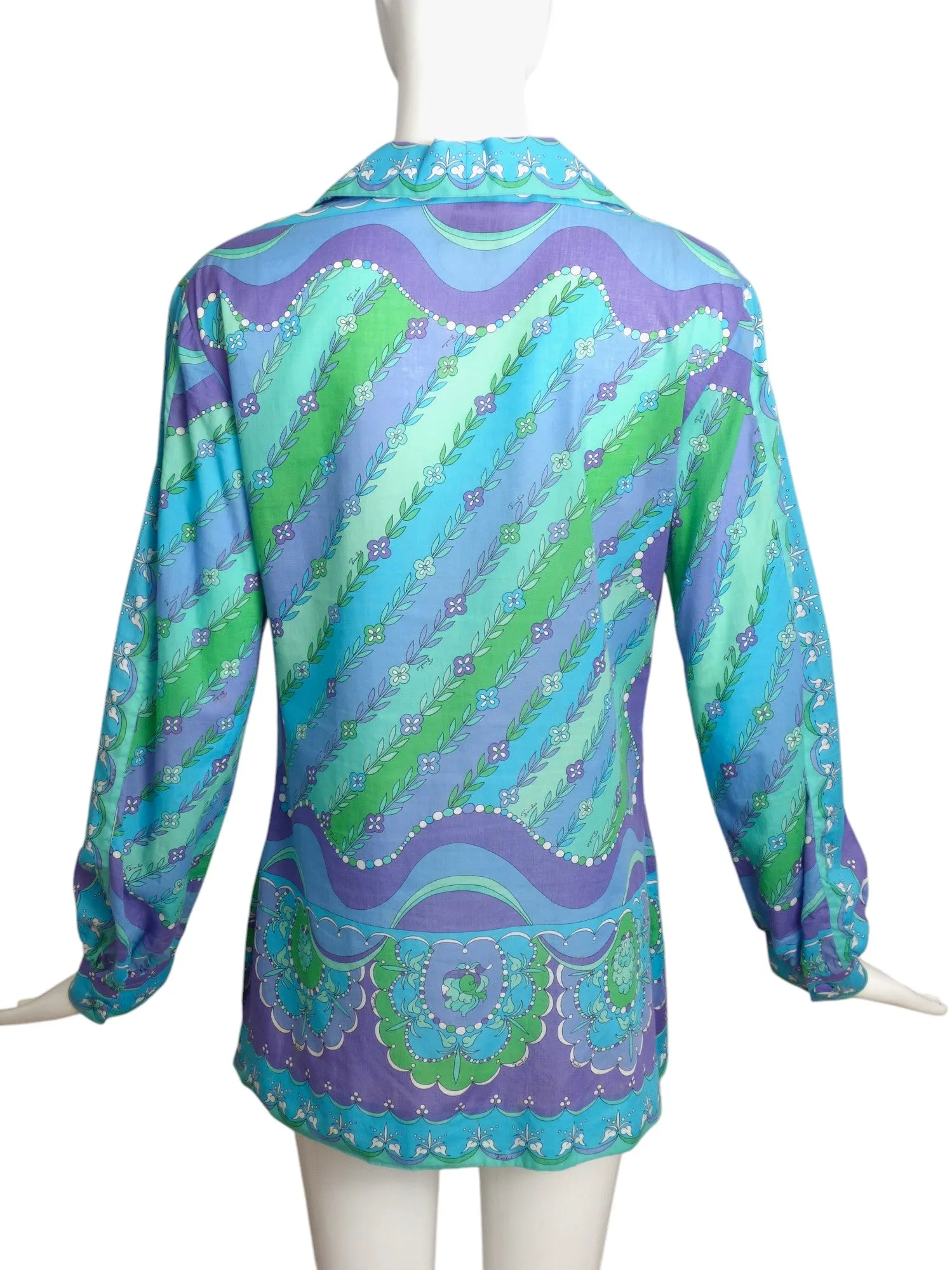 EMILIO PUCCI-1960s Printed Batiste Blouse, Size-6