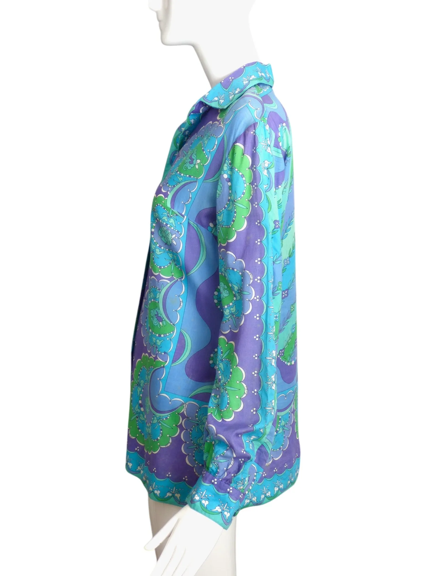EMILIO PUCCI-1960s Printed Batiste Blouse, Size-6