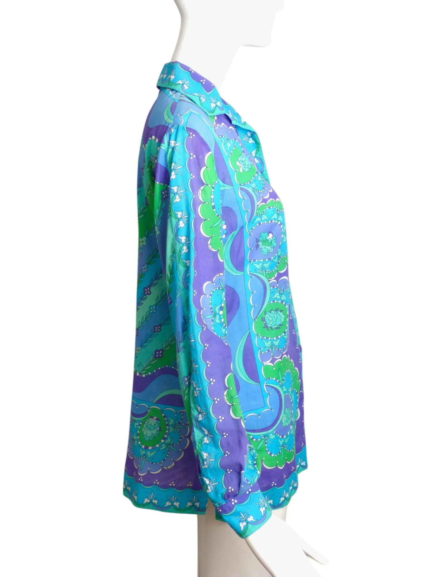 EMILIO PUCCI-1960s Printed Batiste Blouse, Size-6