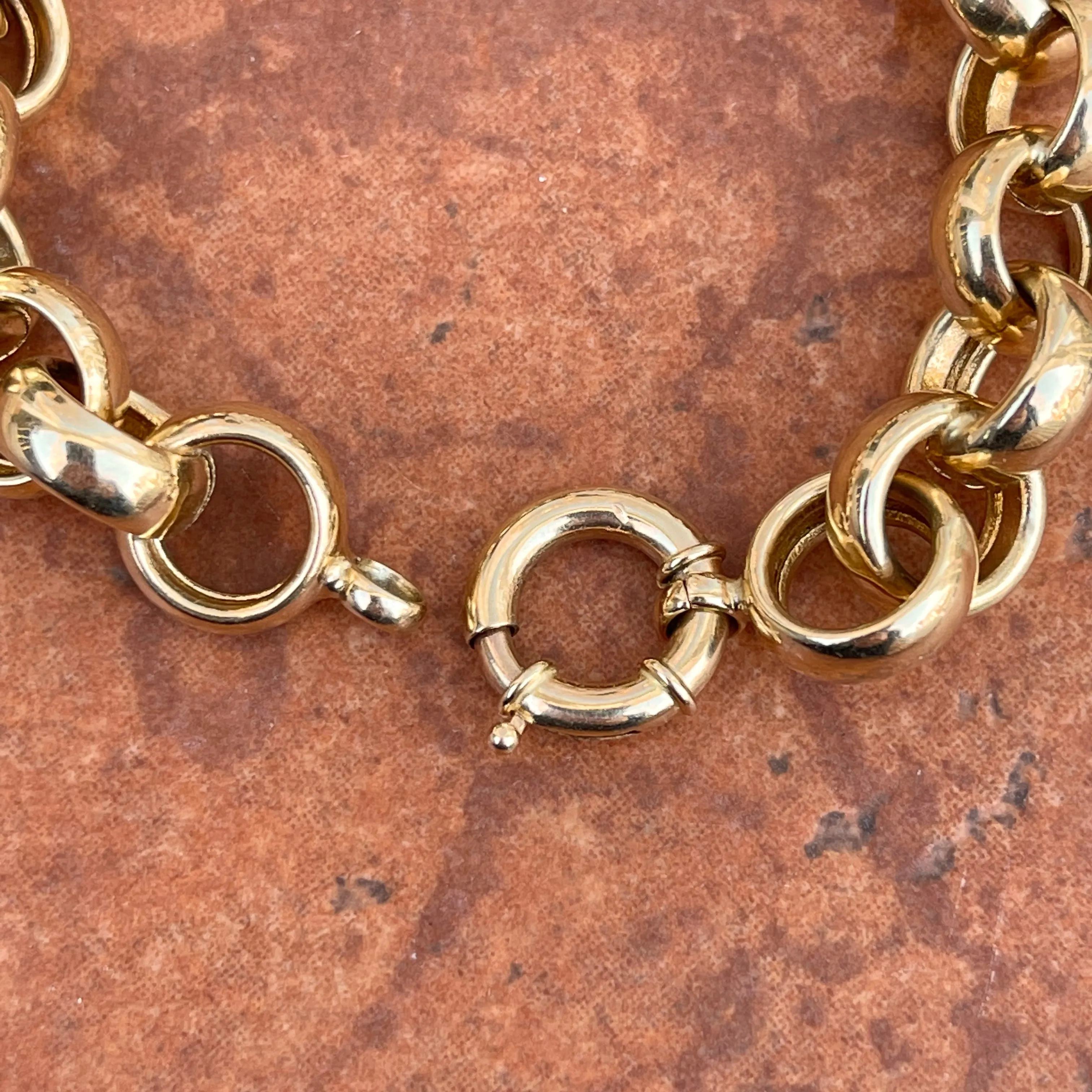 Estate 14KT Yellow Gold Chunky Rolo Chain Toggle Bracelet 9"