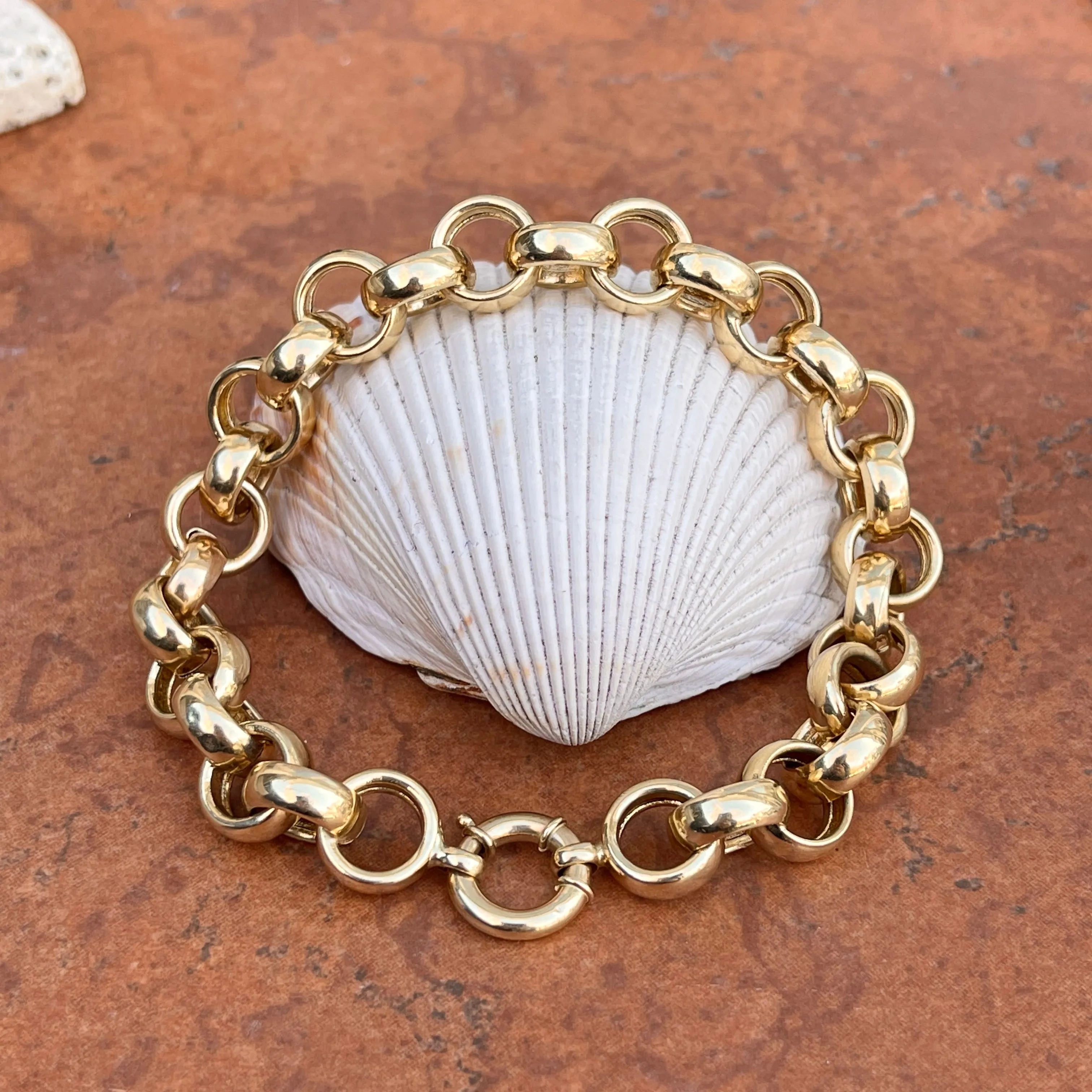 Estate 14KT Yellow Gold Chunky Rolo Chain Toggle Bracelet 9"