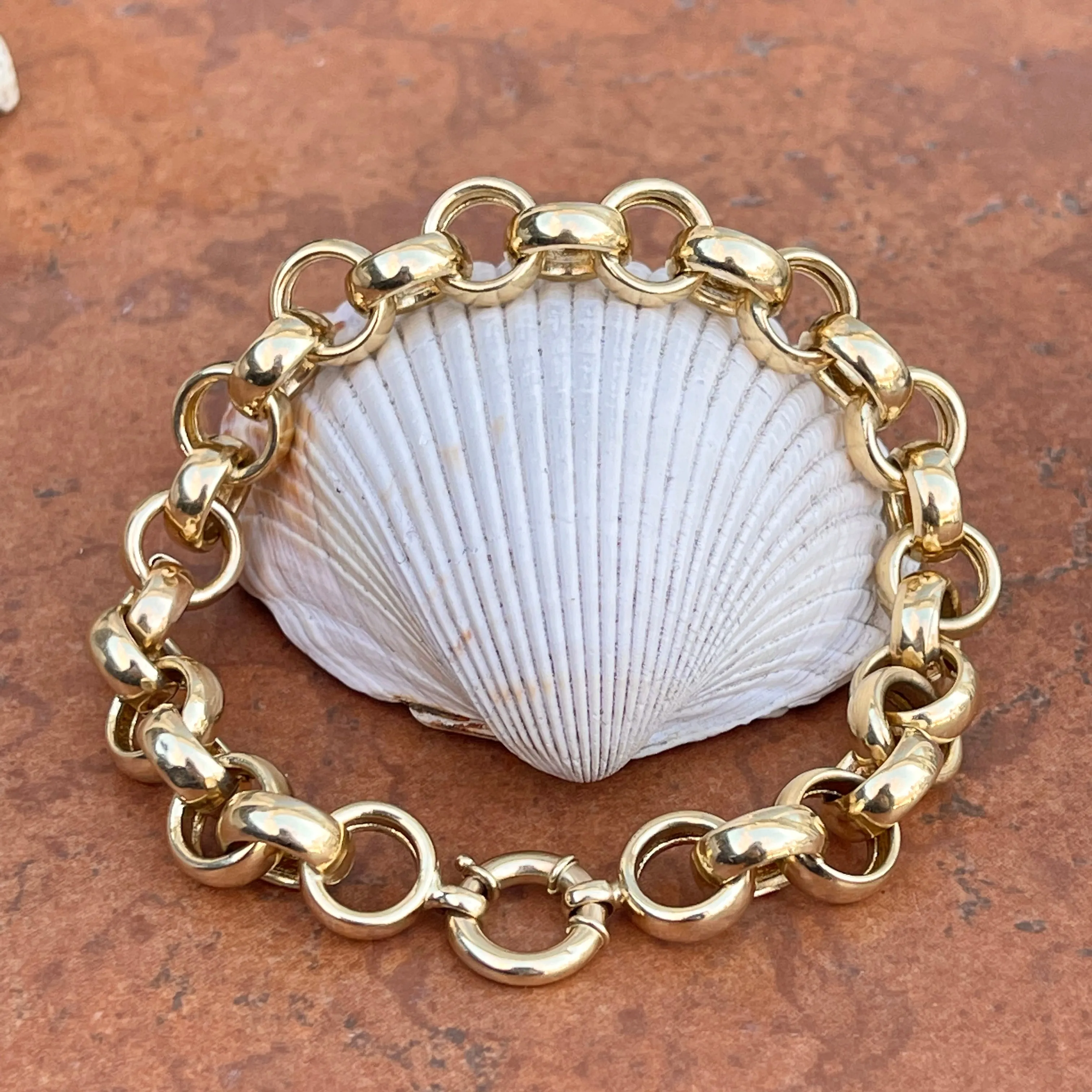 Estate 14KT Yellow Gold Chunky Rolo Chain Toggle Bracelet 9"