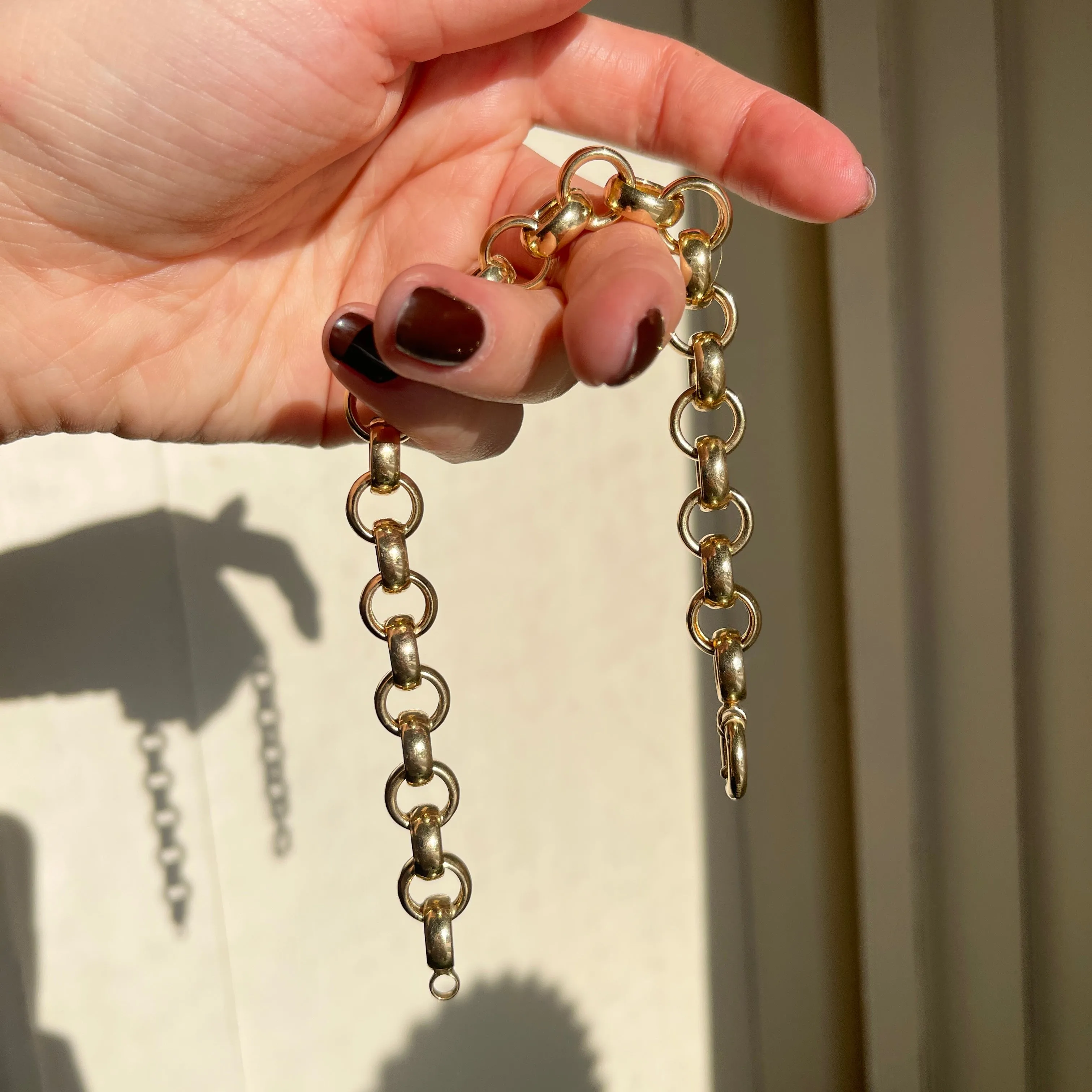 Estate 14KT Yellow Gold Chunky Rolo Chain Toggle Bracelet 9"
