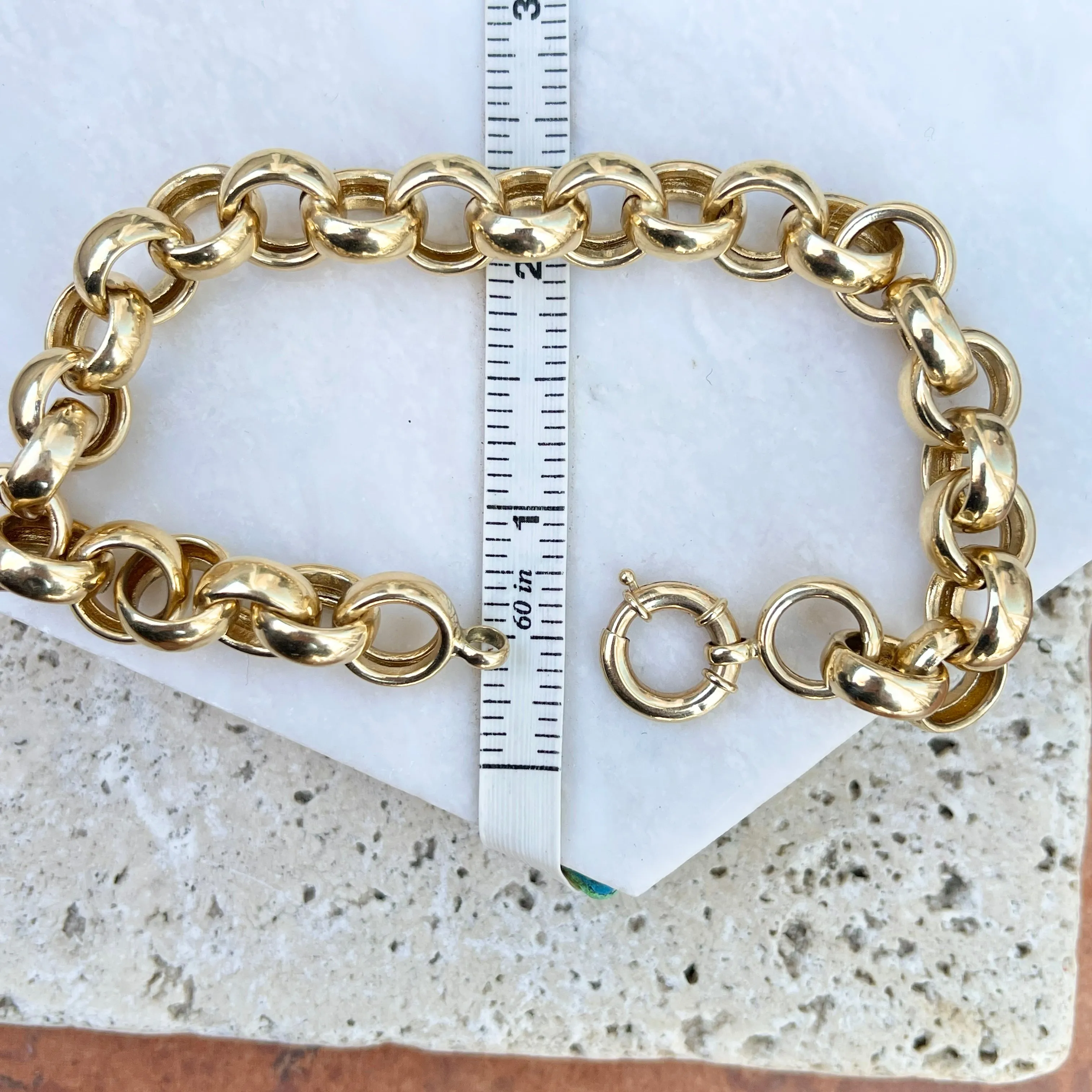 Estate 14KT Yellow Gold Chunky Rolo Chain Toggle Bracelet 9"