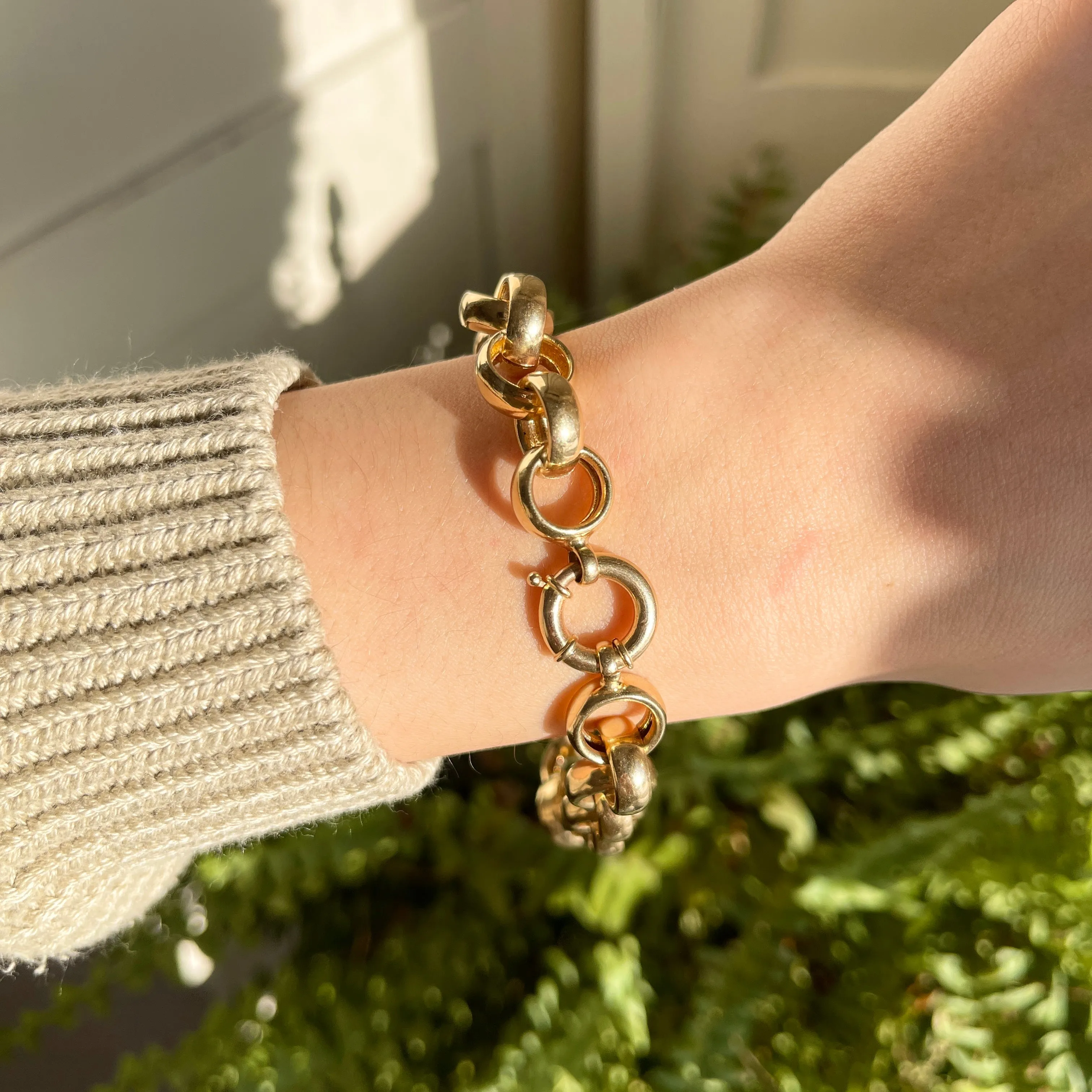 Estate 14KT Yellow Gold Chunky Rolo Chain Toggle Bracelet 9"