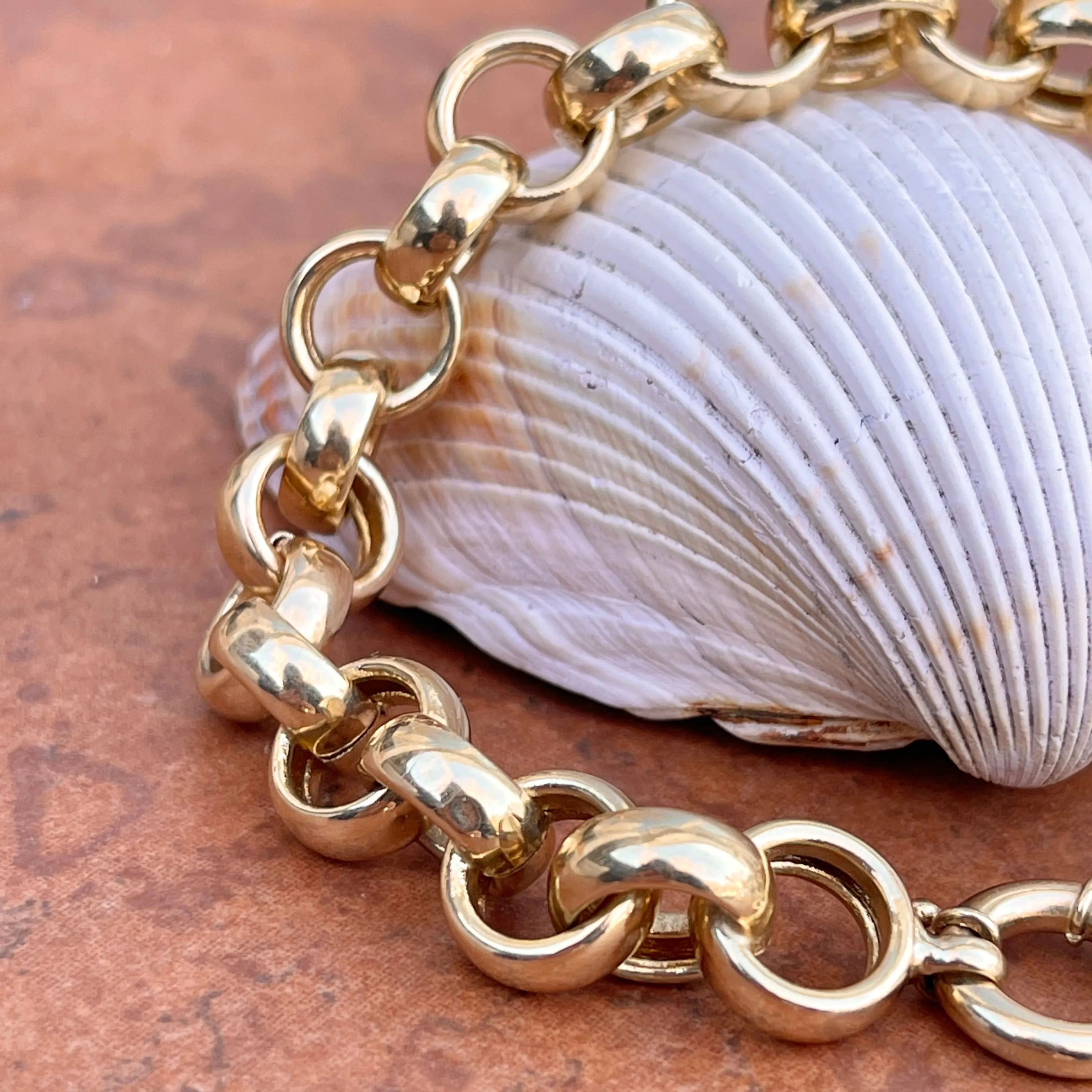 Estate 14KT Yellow Gold Chunky Rolo Chain Toggle Bracelet 9"