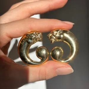 Estate Bassani 14KT Yellow Gold Panther Swirl Post Earrings
