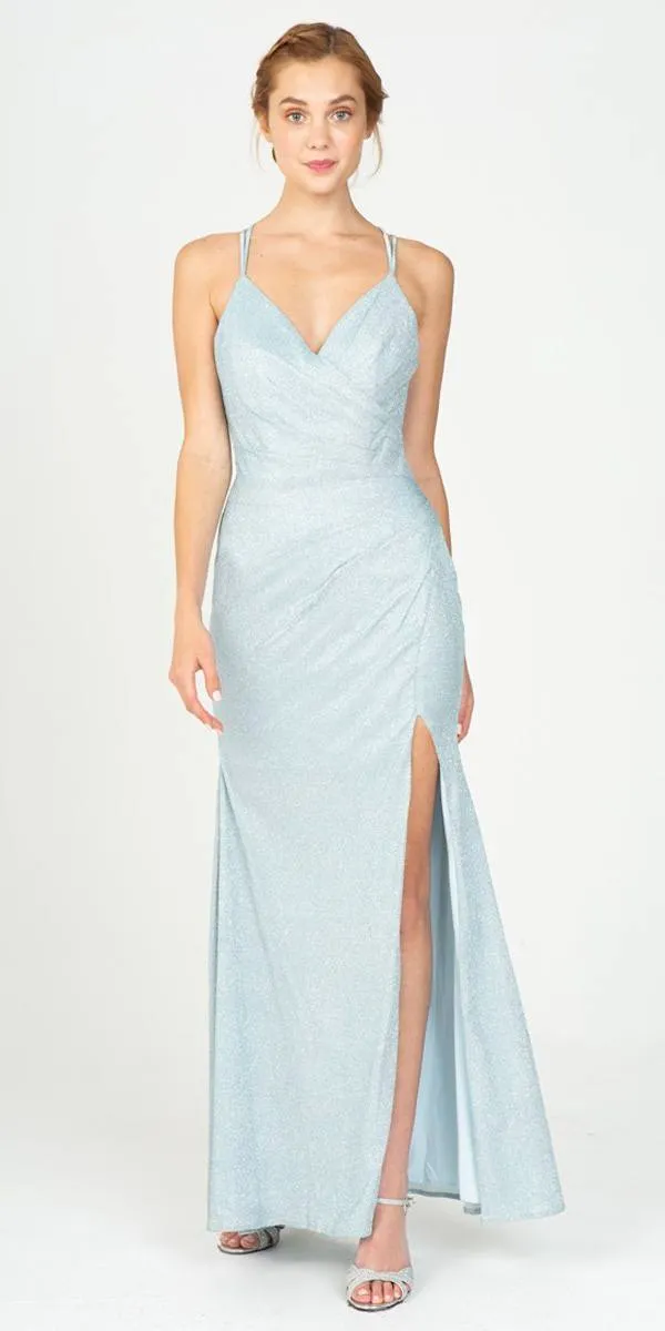 Eureka 9933 Pleated Long Dress V-Neck with Slit