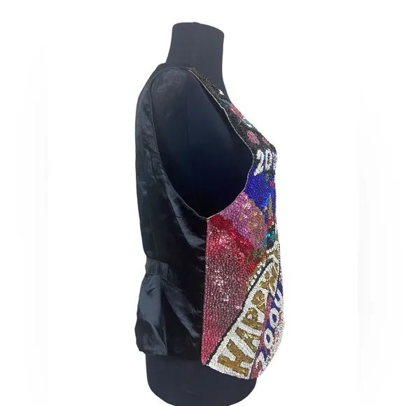 Fashion Fantasy Vintage Y2K 2000 Millennium Happy New Year Heavy Sequined Vest