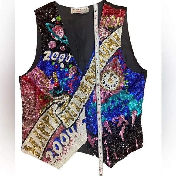 Fashion Fantasy Vintage Y2K 2000 Millennium Happy New Year Heavy Sequined Vest