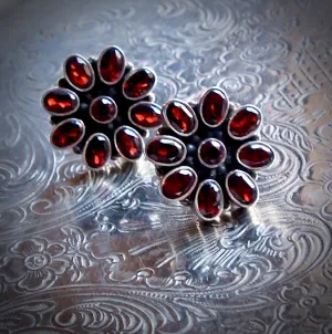 Fiery Garnet Cluster Silver Post Earrings from Jaipur