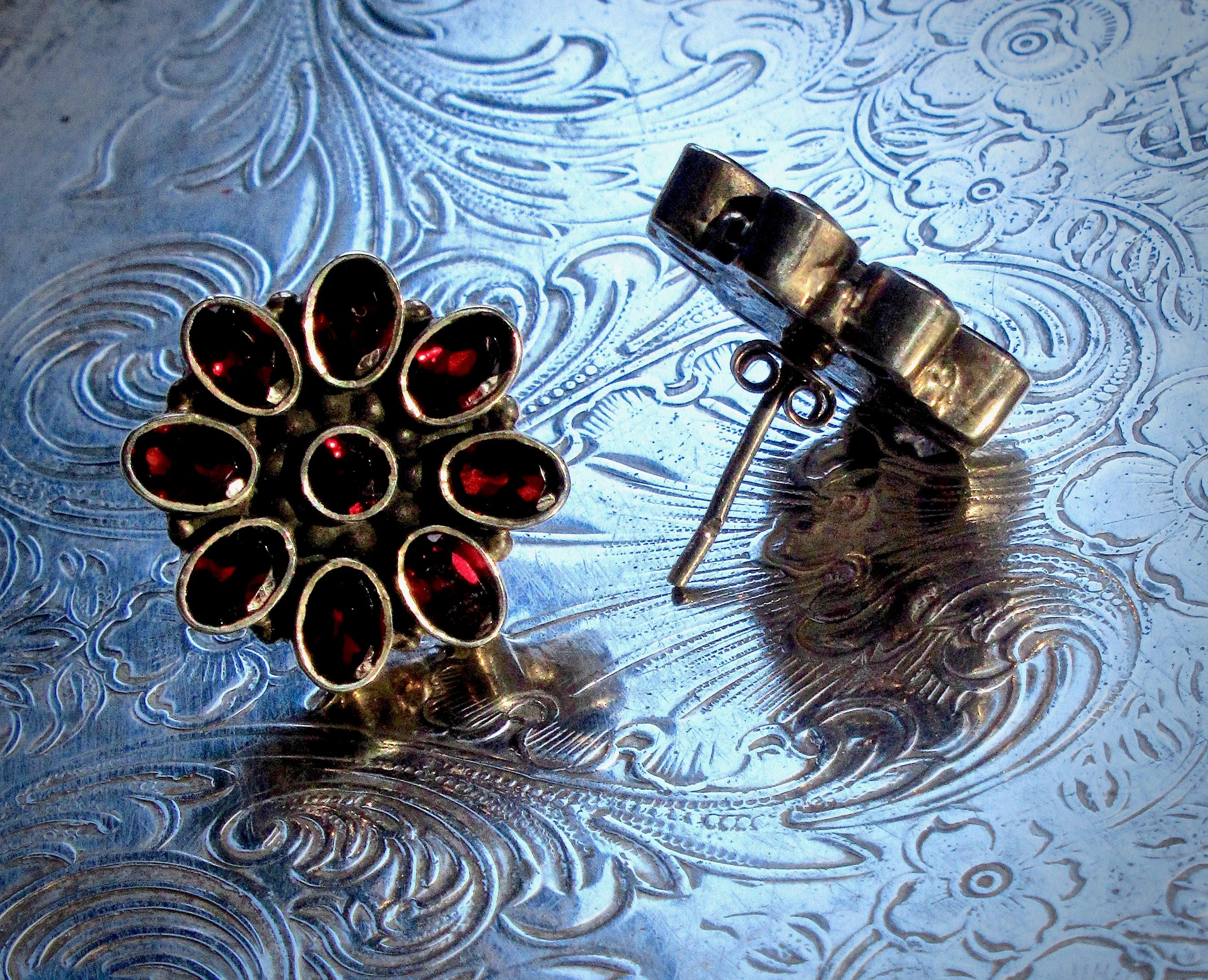Fiery Garnet Cluster Silver Post Earrings from Jaipur