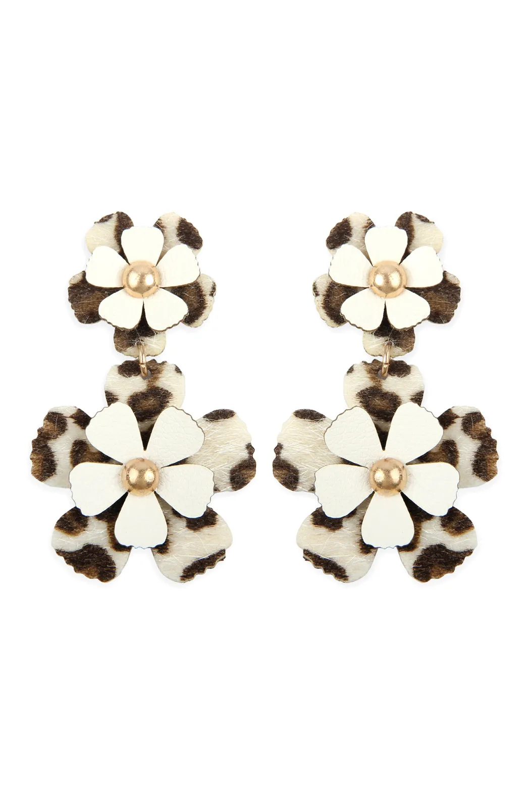 FLOWER LEATHER POST DROP EARRINGS
