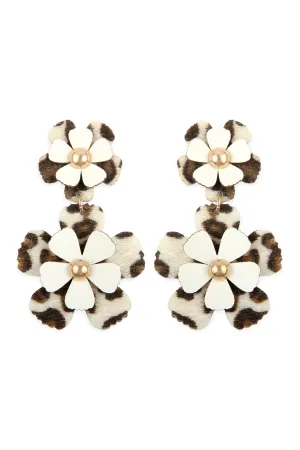 FLOWER LEATHER POST DROP EARRINGS