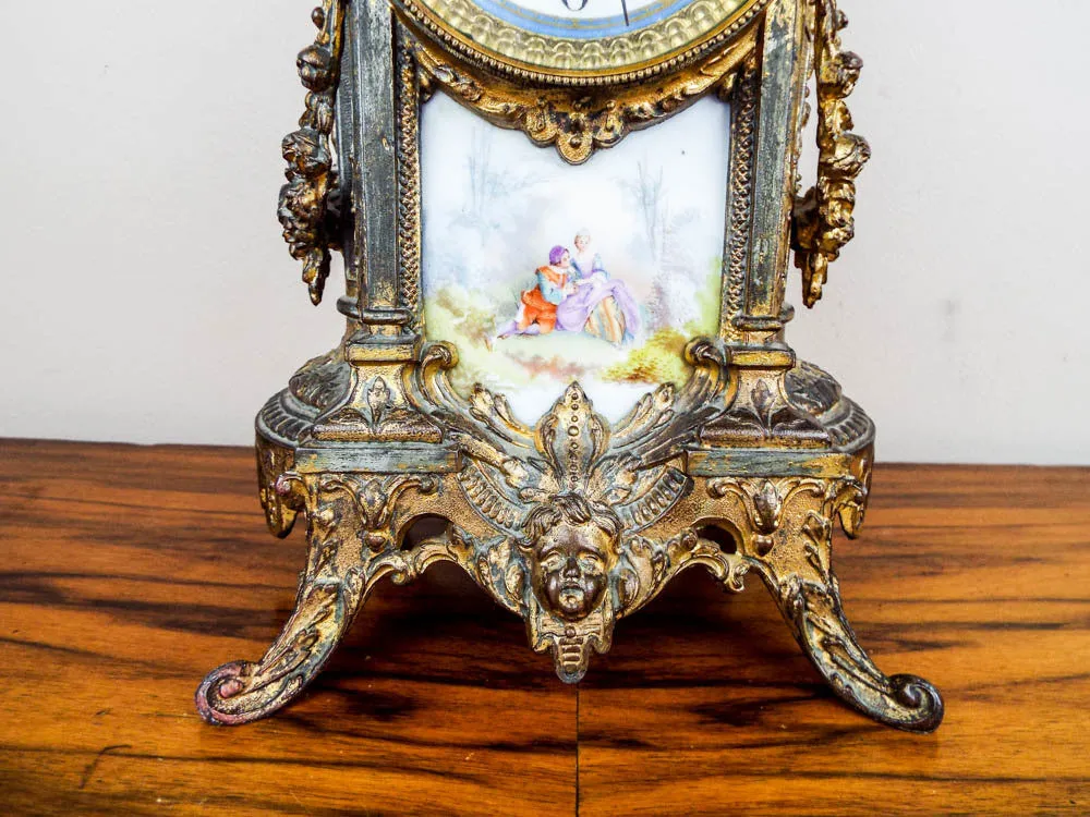 French Louis XV Style 19th C Vincenti Sevres Style Mantel Clock