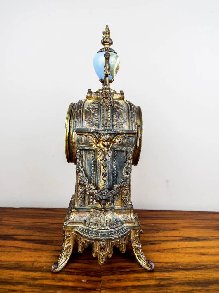 French Louis XV Style 19th C Vincenti Sevres Style Mantel Clock