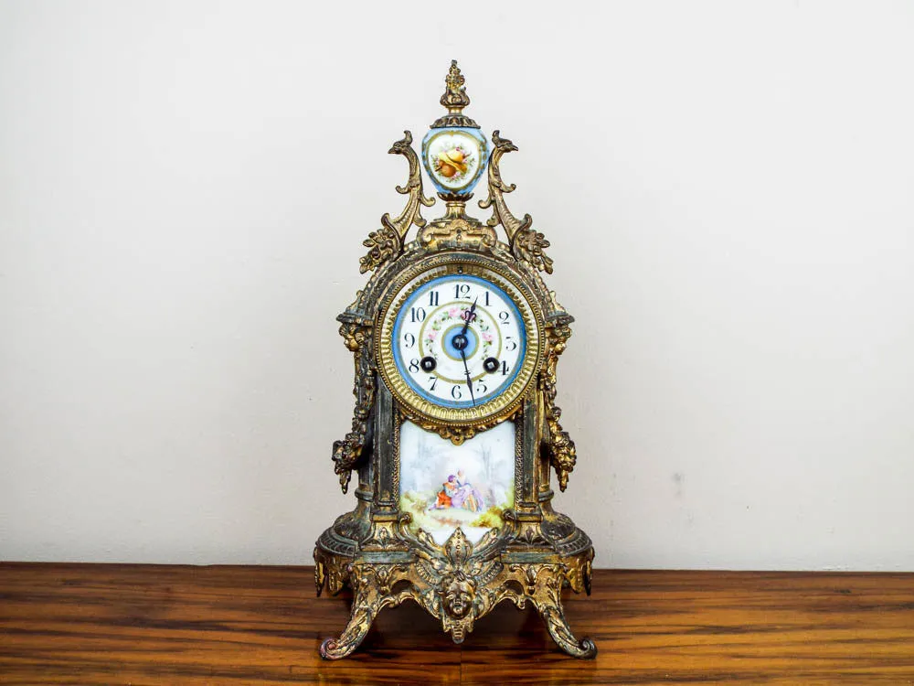 French Louis XV Style 19th C Vincenti Sevres Style Mantel Clock