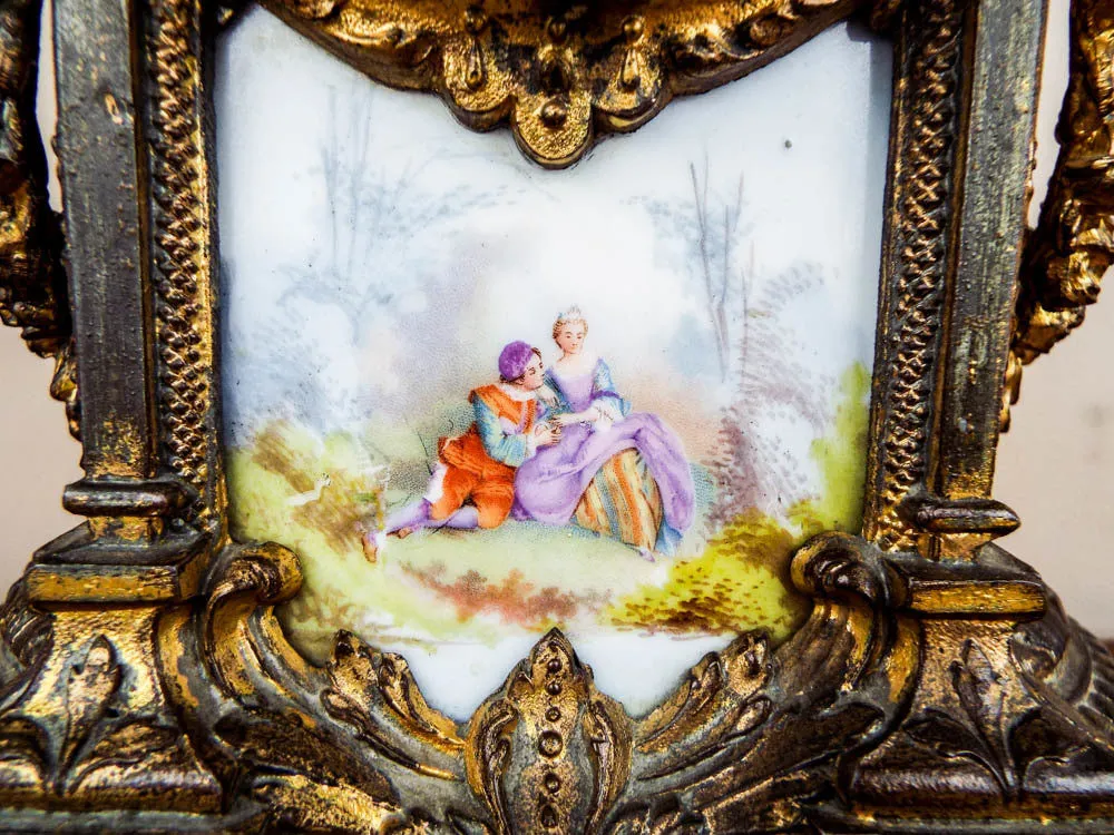 French Louis XV Style 19th C Vincenti Sevres Style Mantel Clock
