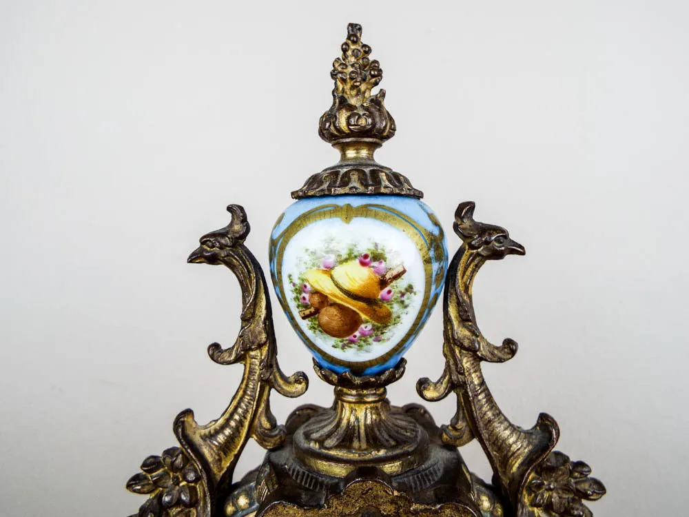French Louis XV Style 19th C Vincenti Sevres Style Mantel Clock