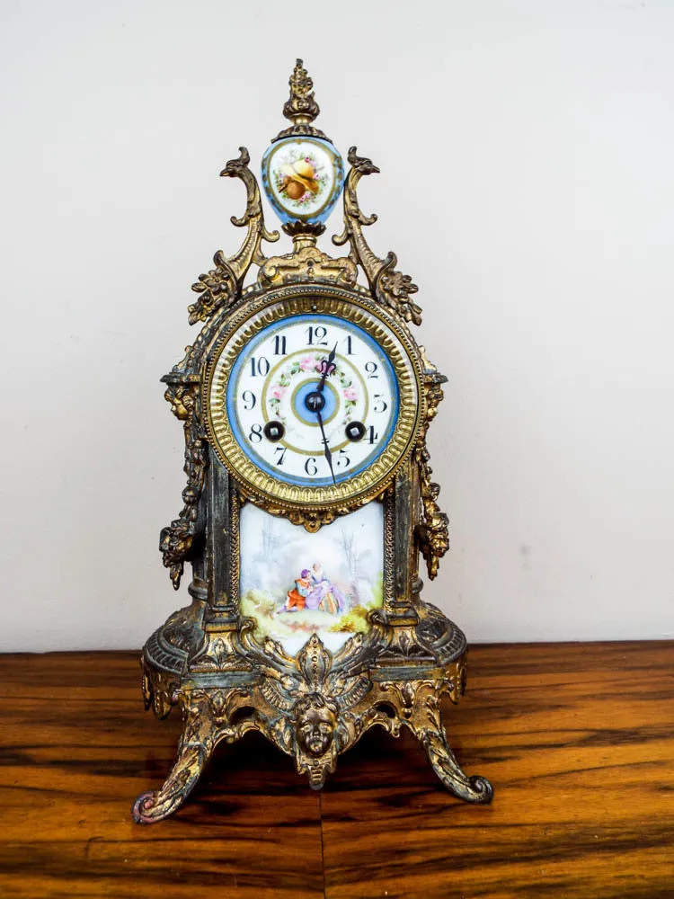 French Louis XV Style 19th C Vincenti Sevres Style Mantel Clock
