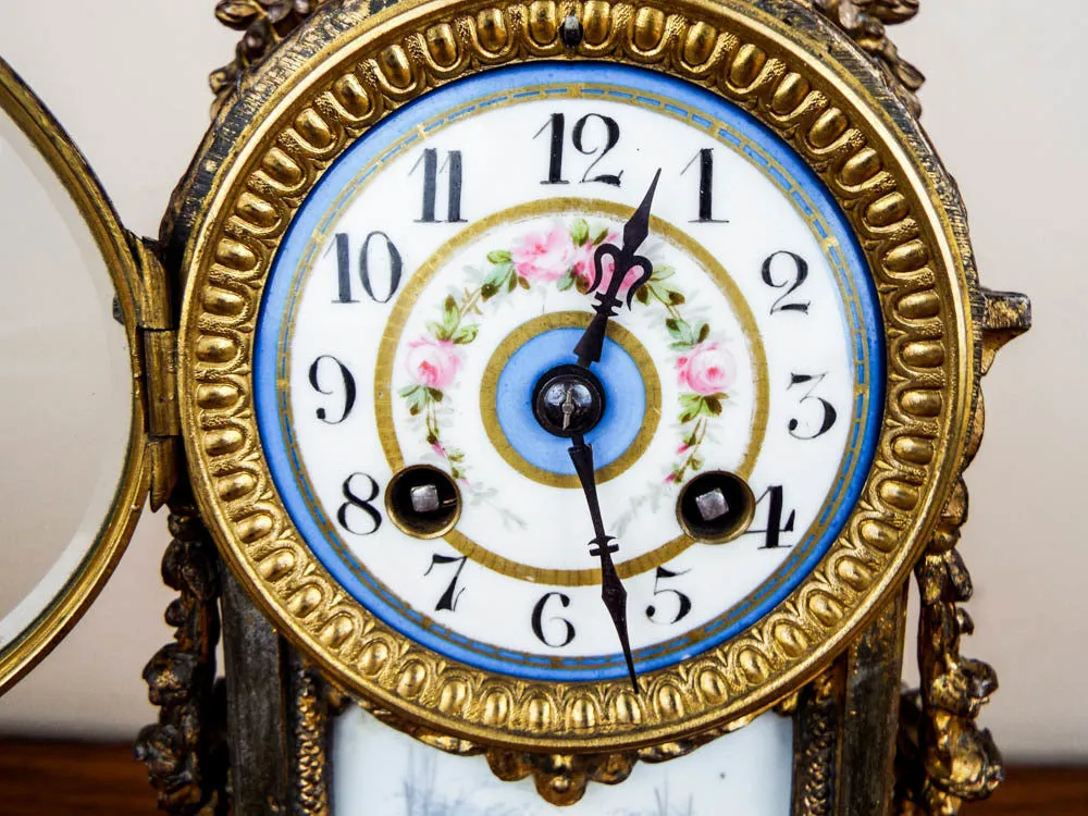French Louis XV Style 19th C Vincenti Sevres Style Mantel Clock